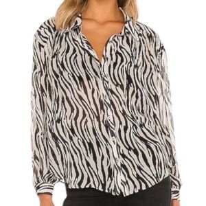NWT FREE PEOPLE Ciara Zebra Print Button Down Sheer Blouse Size Small